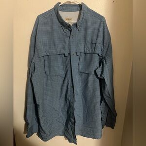 LL BEAN Classic Plaid Long Sleeve‎ Outdoor Fishing Button Down Blue Men's Sz 2XT